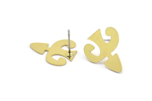 Earring Studs, 8 Raw Brass - Ethnic Motif Shaped Stud Earrings - Brass Earrings - Earrings (18x15x0.60mm) A2941