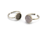 Silver Ring Settings, 2 Antique Silver Plated Brass Round Ring With 1 Stone Setting - Pad Size 9mm N1766