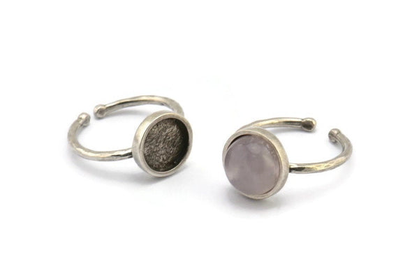Silver Ring Settings, 2 Antique Silver Plated Brass Round Ring With 1 Stone Setting - Pad Size 9mm N1766