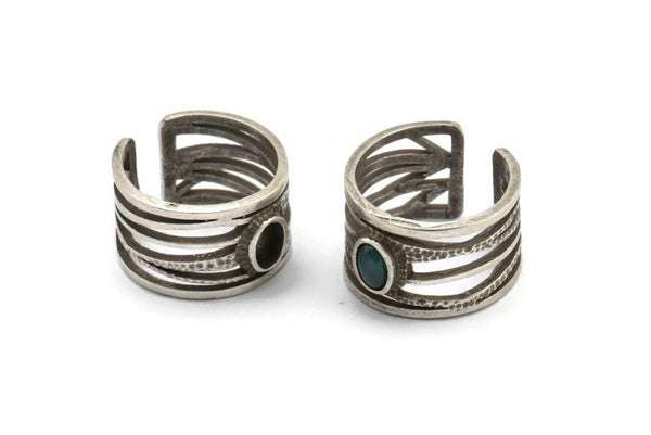 Silver Ring Setting, Antique Silver Plated Brass Duke Ring With 1 Stone Settings - Pad Size 6x4mm N1925