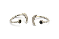 Silver Ring Settings, 2 Antique Silver Plated Brass Moon And Planet Ring With 1 Stone Setting - Pad Size 4mm N0799 H0879