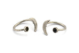 Silver Ring Settings, 2 Antique Silver Plated Brass Moon And Planet Ring With 1 Stone Setting - Pad Size 4mm N0799 H0879