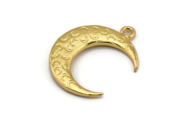 Altın Ay Tılsımı, 1 Altın Kaplama Pirinç Dokulu Boynuz Tılsımı, Kolye Ucu, Mücevher Parçası (27x8x3,50 mm) N0203