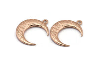 Rose Gold Moon Charm, 1 Rose Gold Plated Textured Horn Charms, Pendant, Jewelry Finding (27x8x3.50mm) N0203