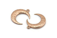 Rose Gold Moon Charm, 1 Rose Gold Plated Textured Horn Charms, Pendant, Jewelry Finding (27x8x3.50mm) N0203