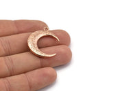 Rose Gold Moon Charm, 1 Rose Gold Plated Textured Horn Charms, Pendant, Jewelry Finding (27x8x3.50mm) N0203