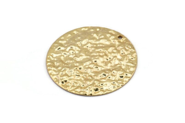 Gold Disc Charm, 2 Hammered Gold Plated Brass Round Charms With 1 Hole, Earrings, Findings (30x0.70mm) D974 Q0873