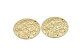 Gold Disc Charm, 2 Hammered Gold Plated Brass Round Charms With 1 Hole, Earrings, Findings (30x0.70mm) D974 Q0873