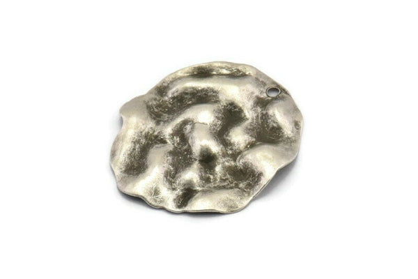 Silver Wavy Disc, 4 Antique Silver Plated Brass Wavy Disc Charms With 1 Hole, Earrings, Pendants, Findings (35x30x0.60mm) D0748