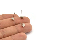 Silver Hexagon Earring, 8 Silver Tone Brass Hexagon Stud Earrings (5x2mm) D0127 A1315