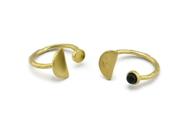 Brass Ring Settings, Raw Brass Moon And Planet Ring With 1 Stone Setting - Pad Size 4mm N1064
