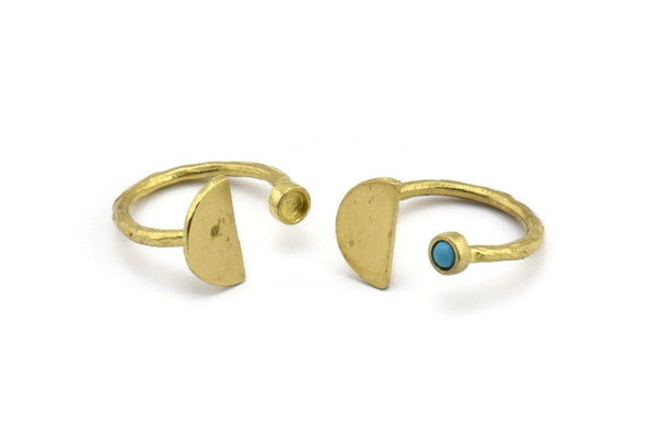 Brass Ring Settings, Raw Brass Moon And Planet Ring With 1 Stone Setting - Pad Size 3mm N1065