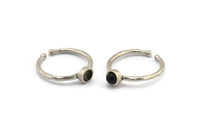 Silver Ring Settings, 4 Antique Silver Plated Brass Round Ring With 1 Stone Setting - Pad Size 4mm N1761 H1072