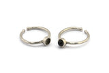 Silver Ring Settings, 4 Antique Silver Plated Brass Round Ring With 1 Stone Setting - Pad Size 4mm N1761 H1072