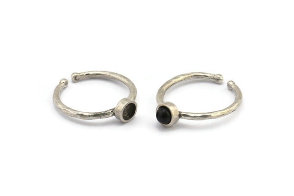 Silver Ring Settings, 4 Antique Silver Plated Brass Round Ring With 1 Stone Setting - Pad Size 4mm N1761 H1072