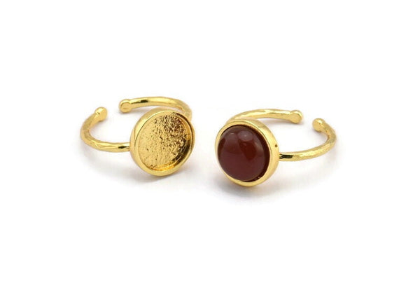 Gold Ring Settings, Gold Plated Brass Round Ring With 1 Stone Setting - Pad Size 10mm N1767
