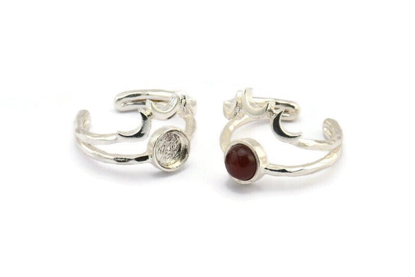 Silver Ring Setting, 2 Pieces 925k Silver Plated Brass Moon And Planet Ring With 1 Stone Settings - Pad Size 6mm N1275 H0940
