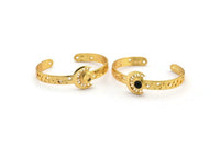 Gold Moon Cuff, Gold Plated Brass Moon And Triangle Cuff Stone Setting With 1 Pad -  Pad Size 6mm N1658