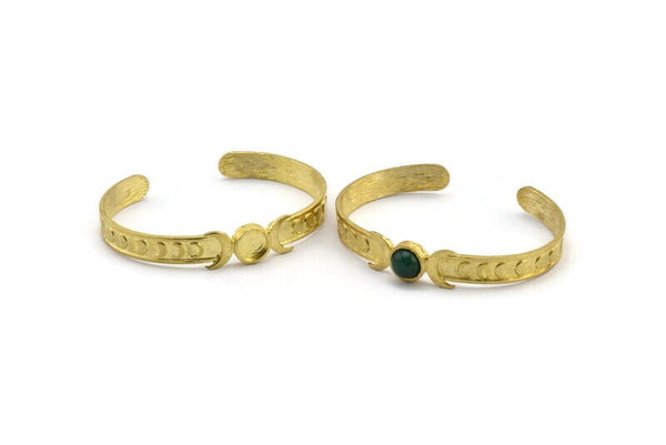 Brass Moon Cuff,  Raw Brass Moon Phases Cuff Stone Setting With 1 Pad -  Pad Size 8mm N1674