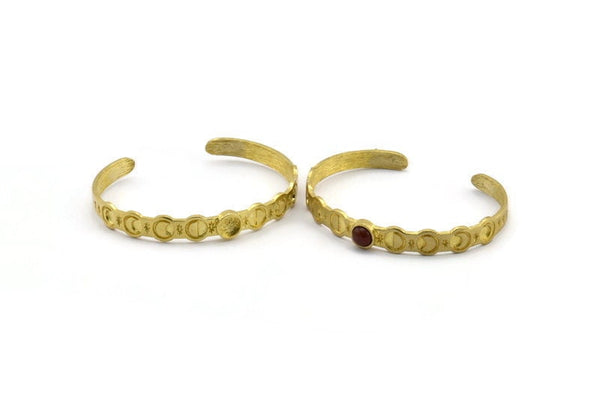 Brass Moon Cuff,  Raw Brass Moon Phases Cuff Stone Setting With 1 Pad -  Pad Size 6mm N1682