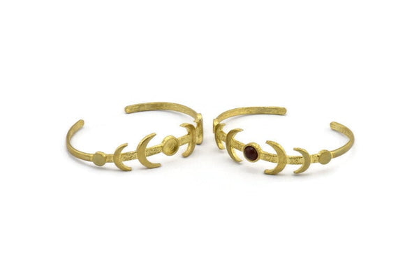 Brass Moon Cuff, Raw Brass Moon Phases Bracelet Stone Setting With 1 Pad - Pad Size 6mm N1775