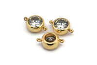Zircon Bead Connector, 2 CZ Gold Plated Zircon Beads with 2 Loops (14x9.5mm) BS 1736 Q0259