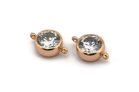 Zircon Bead Connector, 2 CZ Rose Gold Plated Zircon Beads with 2 Loops (14x9.5mm) BS 1736 Q0259
