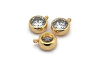 Zircon Bead Connector, 2 CZ Zircon Gold Plated Brass Beads with 1 Loop (12x9.5mm) BS 1737 Q0362