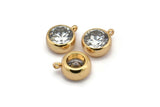 Zircon Bead Connector, 2 CZ Zircon Gold Plated Brass Beads with 1 Loop (12x9.5mm) BS 1737 Q0362