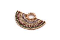 Yarım Daire Kolye, 1 Gül Altın Kaplama Zirkon Taşlı Yarım Daire Kolye, 1 Halka, Mücevher Parçaları (28x18x1,8 mm) Q0381