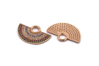 Yarım Daire Kolye, 1 Gül Altın Kaplama Zirkon Taşlı Yarım Daire Kolye, 1 Halka, Mücevher Parçaları (28x18x1,8 mm) Q0381