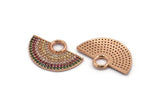 Semi Circle Pendant, 1 Rose Gold Plated Brass Zircon Pave Semi Circle Necklace Pendant With 1 Loop, Jewelry Findings (28x18x1.8mm) F044