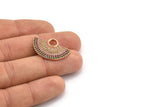 Semi Circle Pendant, 1 Rose Gold Plated Brass Zircon Pave Semi Circle Necklace Pendant With 1 Loop, Jewelry Findings (28x18x1.8mm) F044
