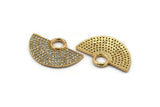 Semi Circle Pendant, 1 Gold Plated White Zircon Pave Semi Circle Necklace Pendant With 1 Loop, Jewelry Findings (28x18x1.8mm) Q0385