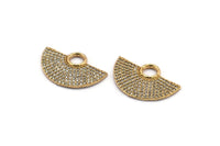 Semi Circle Pendant, 1 Gold Plated White Zircon Pave Semi Circle Necklace Pendant With 1 Loop, Jewelry Findings (28x18x1.8mm) Q0385