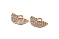 Yarım Daire Kolye, 1 Gül Altın Kaplama Beyaz Zirkon Taşlı Yarım Daire Kolye, 1 Halka, Mücevher Parçaları (28x18x1,8 mm) Q0385