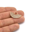 Yarım Daire Kolye, 1 Gül Altın Kaplama Beyaz Zirkon Taşlı Yarım Daire Kolye, 1 Halka, Mücevher Parçaları (28x18x1,8 mm) Q0385