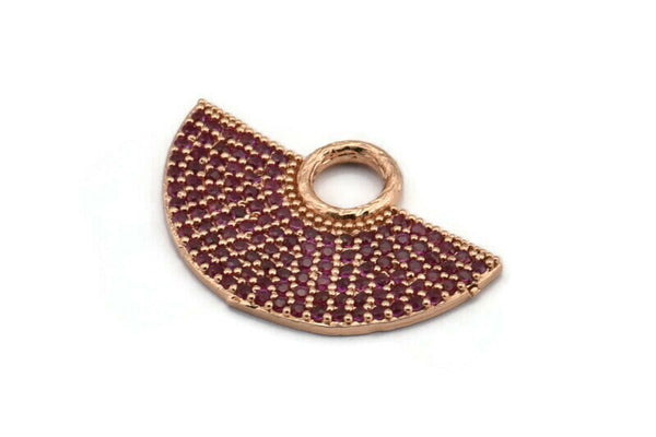 Semi Circle Pendant, 1 Rose Gold Plated Brass Pink Zircon Pave Semi Circle Pendant With 1 Loop, Jewelry Findings (28x18x1.8mm) Q0386