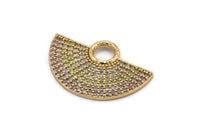 Semi Circle Pendant, 1 Gold Plated Zircon Pave Semi Circle Necklace Pendant With 1 Loop, Jewelry Findings (28x18x1.8mm) Q0387