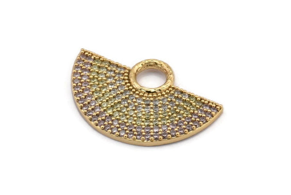 Semi Circle Pendant, 1 Gold Plated Zircon Pave Semi Circle Necklace Pendant With 1 Loop, Jewelry Findings (28x18x1.8mm) Q0387
