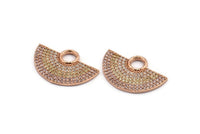 Semi Circle Pendant, 1 Rose Gold Plated Zircon Pave Semi Circle Necklace Pendant With 1 Loop, Jewelry Findings (28x18x1.8mm) Q0387
