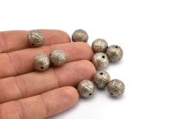 Silver Ball Bead, 10 Antique Silver Plated Brass Spacer Beads, Findings (12mm) D968