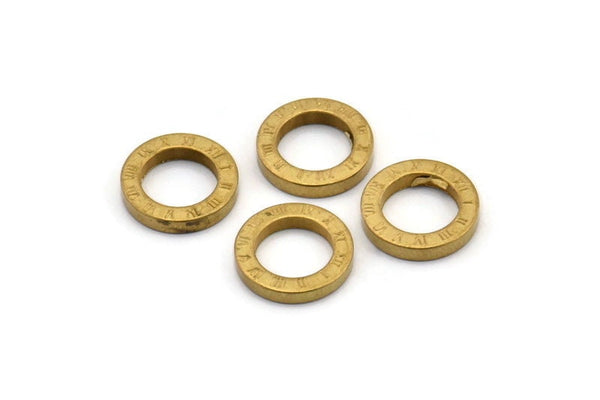 Pirinç Daire Bağlantı Parçası, Roma Rakamlı 12 Ham Pirinç Daire Bağlantı Parçası, Pirinç Takılar, Kolye Parçaları (12x2mm) BS 2177