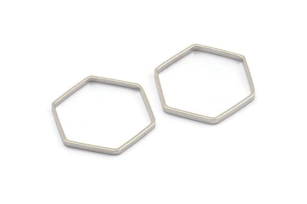 Silver Hexagon Charm, 12 Nickel Free Plated Silver Tone Hexagon Ring Charms (25x0.8x2mm) BS 1189 H0547