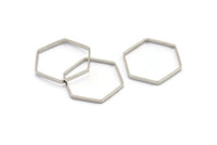 Silver Hexagon Charm, 12 Nickel Free Plated Silver Tone Hexagon Ring Charms (25x0.8x2mm) BS 1189 H0547