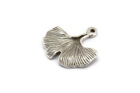 Gingko Yaprağı Kolye, 5 Antik Gümüş Kaplama Pirinç Yaprak Tılsımı (20x21mm) N0394