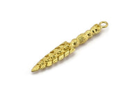 Tribal Sword Pendant, 2 Raw Brass Sword Pendant with Skulls (59x10x6mm) N0193