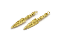 Tribal Sword Pendant, 2 Raw Brass Sword Pendant with Skulls (59x10x6mm) N0193