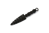 Black Tribal Sword Pendant, 1 Oxidized Brass Black Sword Pendant with Skulls (59x10x6mm) N0193 S136
