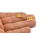 Gold Round Earring, 2 Gold Plated Brass Round Shaped Stud Earrings With 1 Loop (20x10mm) N1862